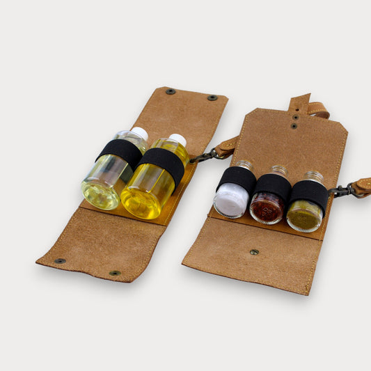 Leder Camping-Küchen-Set – Leder-Gewürzhalter und Ölspender