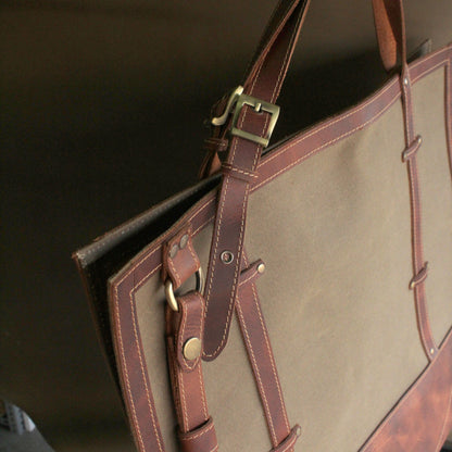 Canvas- & Leder-Holztragetasche – Timber